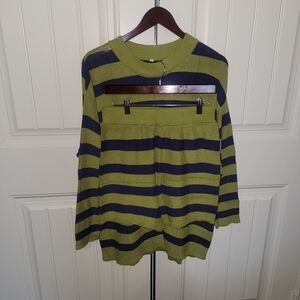Women's Striped Green and Blue Sweater Set